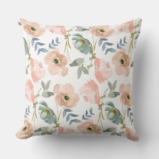 Watercolor Pink Florals Throw Pillow