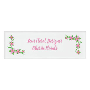 Watercolor Pink Flower Border Floral Name Tags