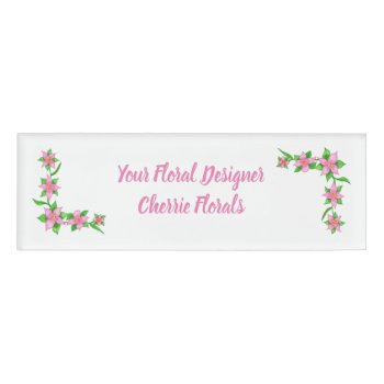 Watercolor Pink Flower Border Floral Name Tags by Cherylsart at Zazzle