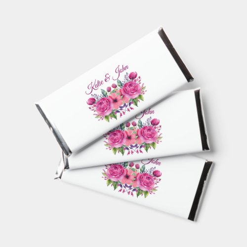 Watercolor Pink Flower Bouquet_Wedding Favor_ Hershey Bar Favors