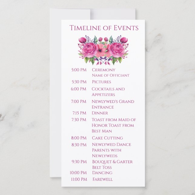 Watercolor Pink Flower Bouquet-Wedding Program- (Back)