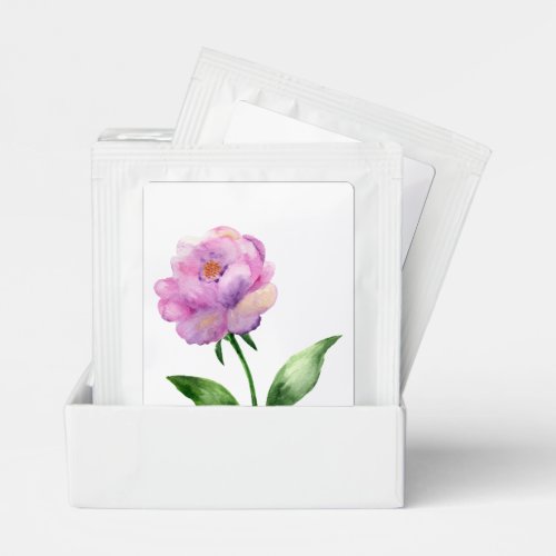 Watercolor Pink Flower Design Custom Tea Bag Drink Mix