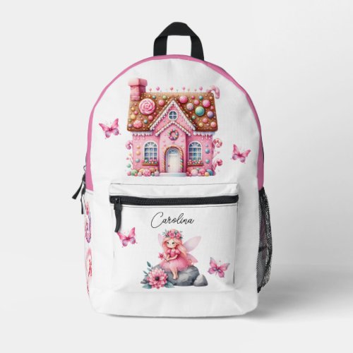 Watercolor Pink Flower Fairy House Butterflies  Printed Backpack