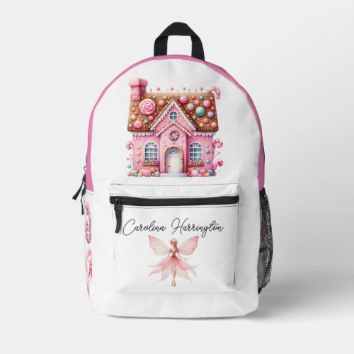 Watercolor Pink Flower Fairy House Mushroom  Printed Backpack