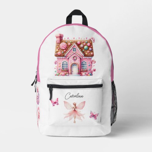 Watercolor Pink Flower Fairy House Mushroom  Printed Backpack