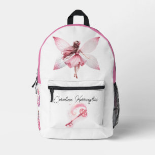 Watercolor Pink Flower Fairy Magic Wand Mushroom Printed Backpack