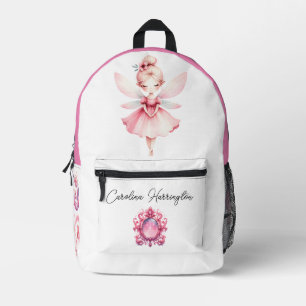 Watercolor Pink Flower Fairy Pink Mirror Mushroom Printed Backpack