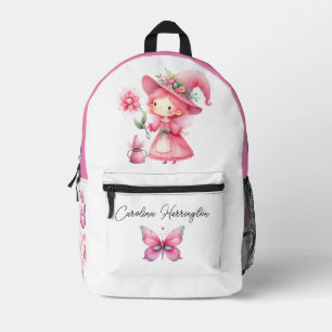 Watercolor Pink Flower Fairy Potion Mushroom Printed Backpack