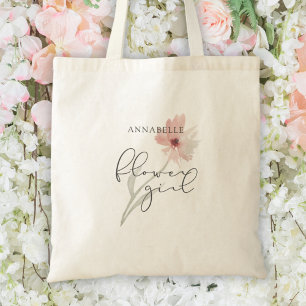 Watercolor Pink Flower Girl Personalized Tote Bag
