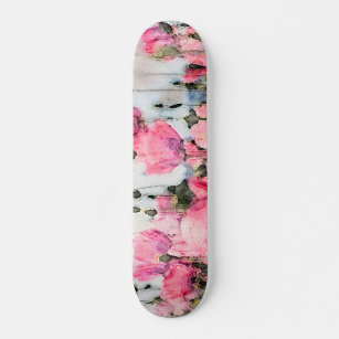 Watercolor Pink Flower Painting Skateboard
