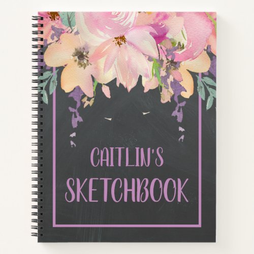 Watercolor Pink Flower Personalized Sketchbook  Notebook
