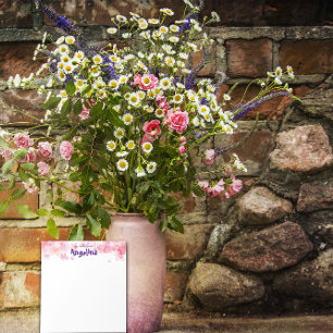 Watercolor pink flower purple letter notepad