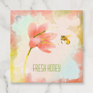 Watercolor Pink Flower with Bee Gift Tags
