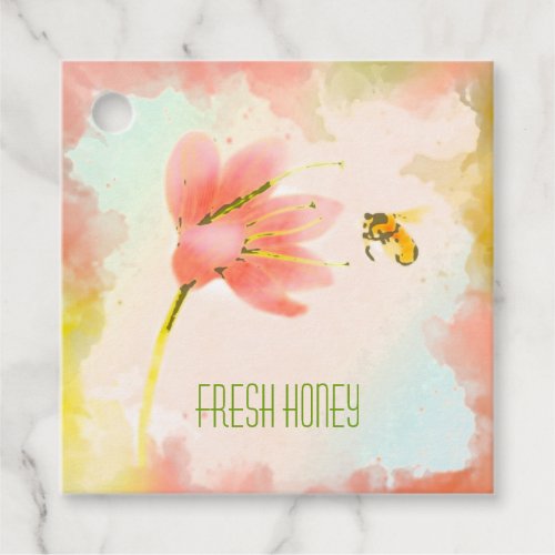 Watercolor Pink Flower with Bee Gift Tags