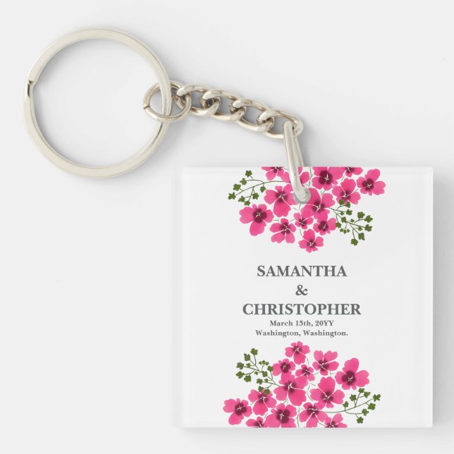 Watercolor Pink Flowers-53431 Keychain (Front)
