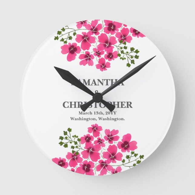 Watercolor Pink Flowers-53431 Round Clock (Front)