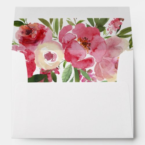 Watercolor Pink Flowers  5 x 7 Return Address Envelope