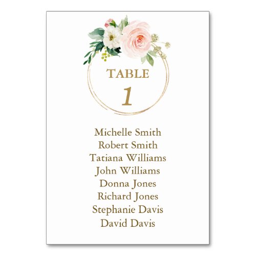 Watercolor Pink Flowers Baptism Seating Chart Table Number