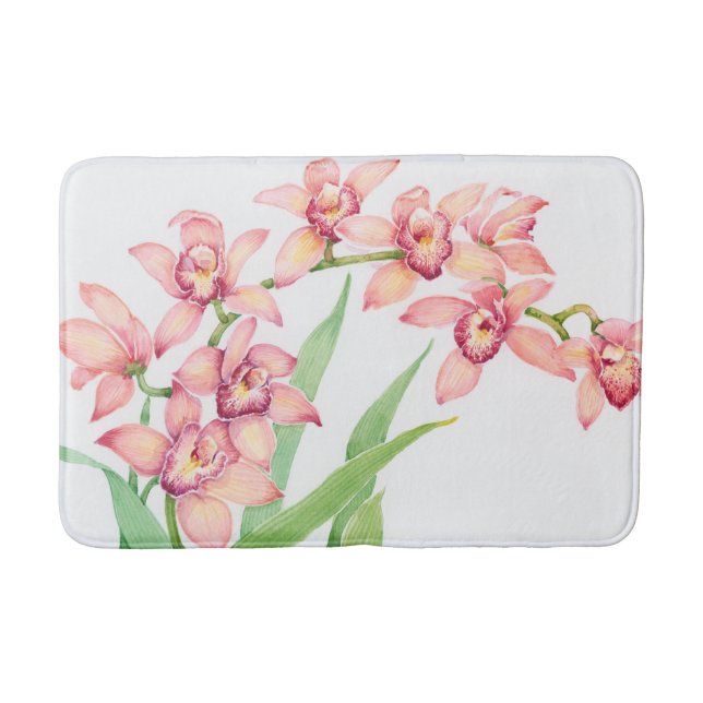 Watercolor Pink Flowers Bathroom Mat (Front)