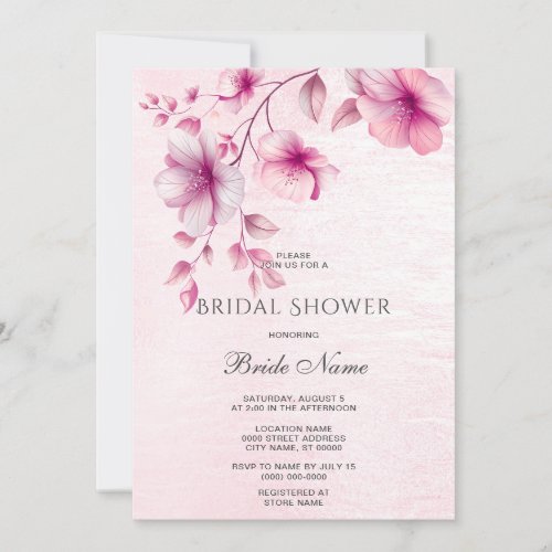 Watercolor Pink Flowers Bridal Shower Invitation