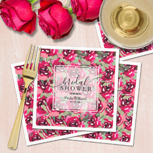Watercolor Pink Flowers Bridal Shower Napkins
