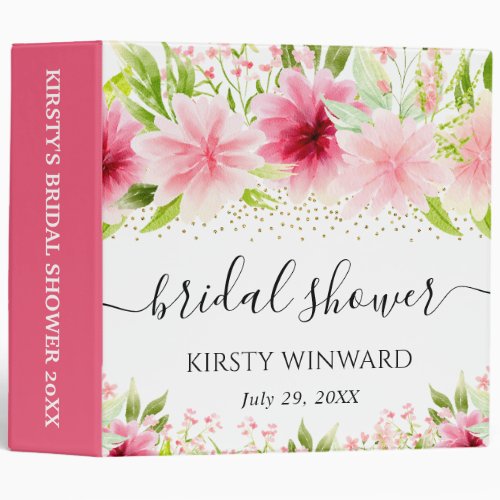 Watercolor Pink Flowers Bridal Shower Photo Album 3 Ring Binder