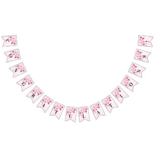 Watercolor Pink Flowers Bunting Flag