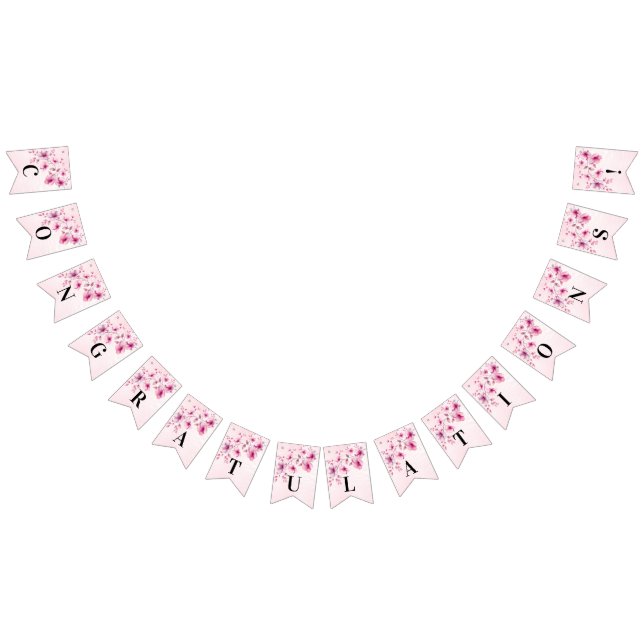 Watercolor Pink Flowers Bunting Flag (All)