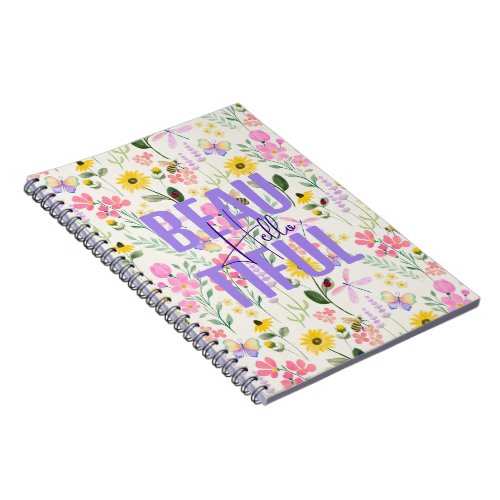 Watercolor Pink Flowers Butterflies Garden Notebook