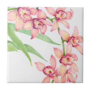 Watercolor Pink Flowers Ceramic Tile