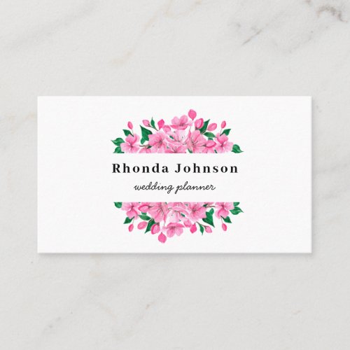 Watercolor Pink Flowers Cherry Blossom Floral Business Card