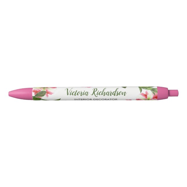 Watercolor Pink Flowers Circle Wreath Arrangement Pen (Front)