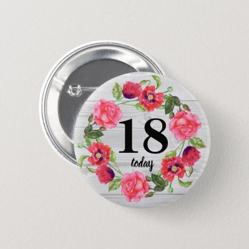 Watercolor Pink Flowers Circle Wreath Design Pinback Button