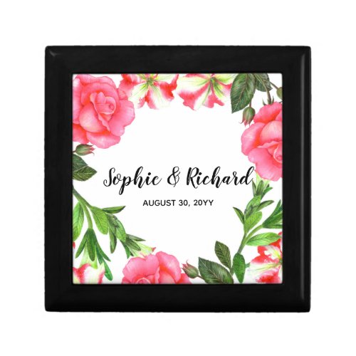 Watercolor Pink Flowers Circle Wreath Gift Box