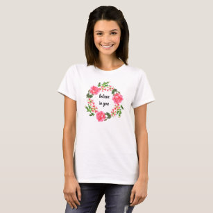 Watercolor Pink Flowers Circle Wreath T-Shirt