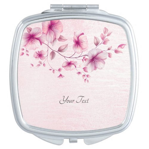 Watercolor Pink Flowers Compact Mirror