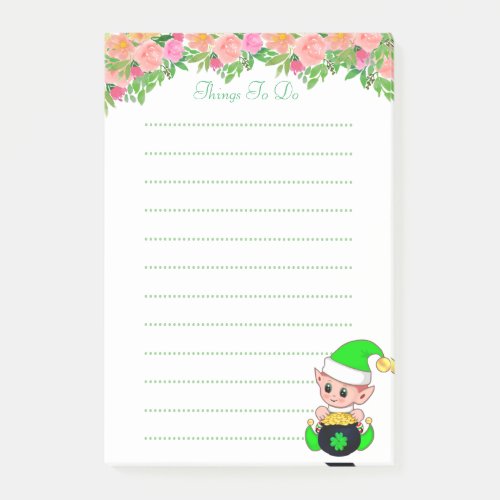 Watercolor pink flowers  elf Lined Things To Do Post_it Notes