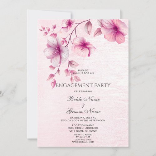 Watercolor Pink Flowers Engagement Invitation