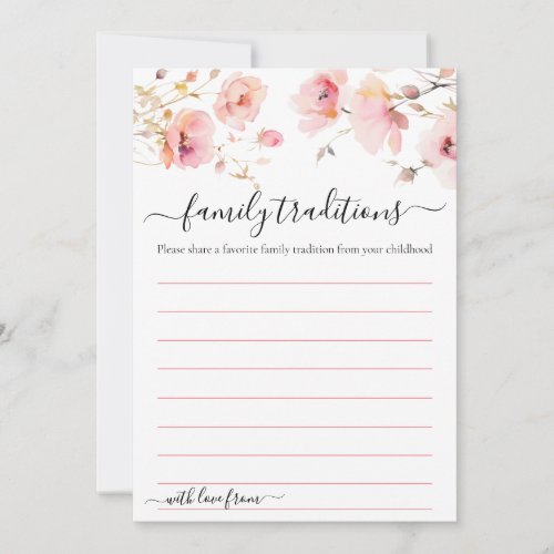WATERCOLOR PINK FLOWERS FAMILY TRADITIONS CARD
