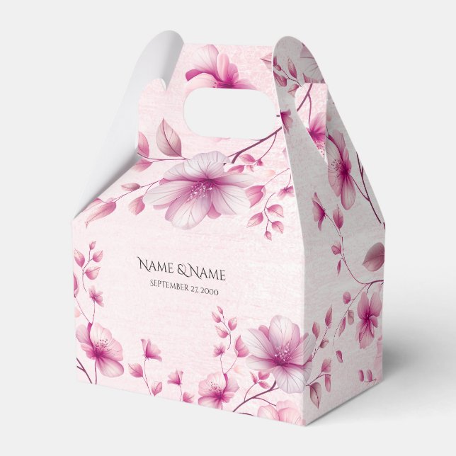 Watercolor Pink Flowers Favor Box (Front Side)