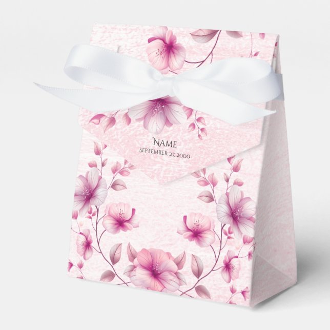 Watercolor Pink Flowers Favor Box (Front Side)