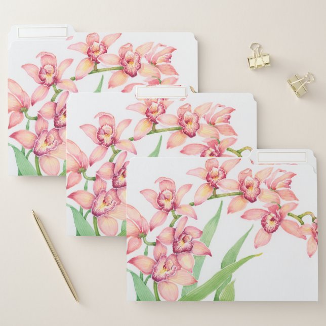 Watercolor Pink Flowers File Folder (Set)
