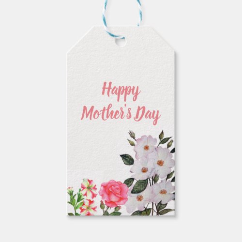 Watercolor Pink Flowers Floral Art Mothers Day Gift Tags