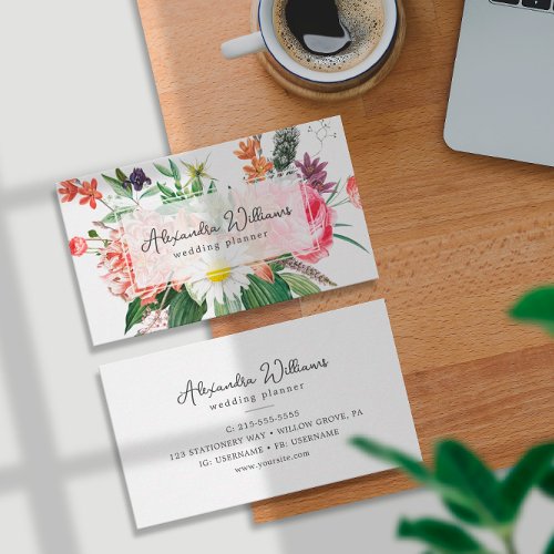 Watercolor Pink Flowers Floral Business Card