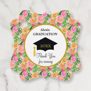 Watercolor pink flowers Graduation Thank You Favor Tags
