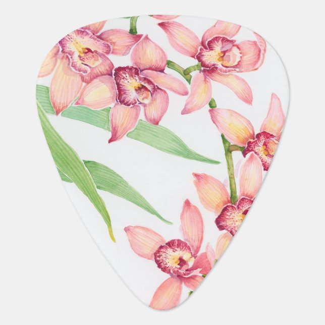 Watercolor Pink Flowers Guitar Pick (Front)