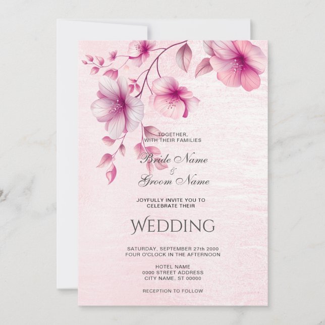 Watercolor Pink Flowers Invitation (Front)