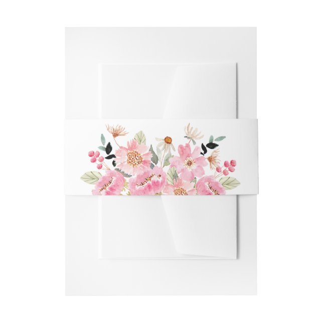 Watercolor Pink Flowers Invitation Belly Band (Front Example)