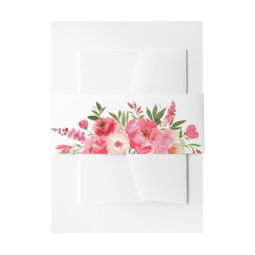Watercolor Pink Flowers Invitation Belly Band