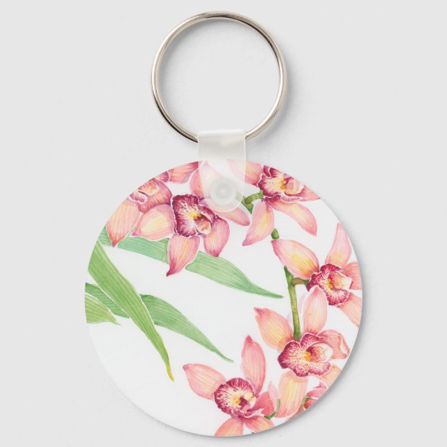 Watercolor Pink Flowers Keychain (Front)